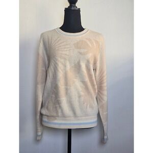27 Miles Women's Cashmere Ribbed Knit Sweater Cream Blue Stripe Size S luxury
